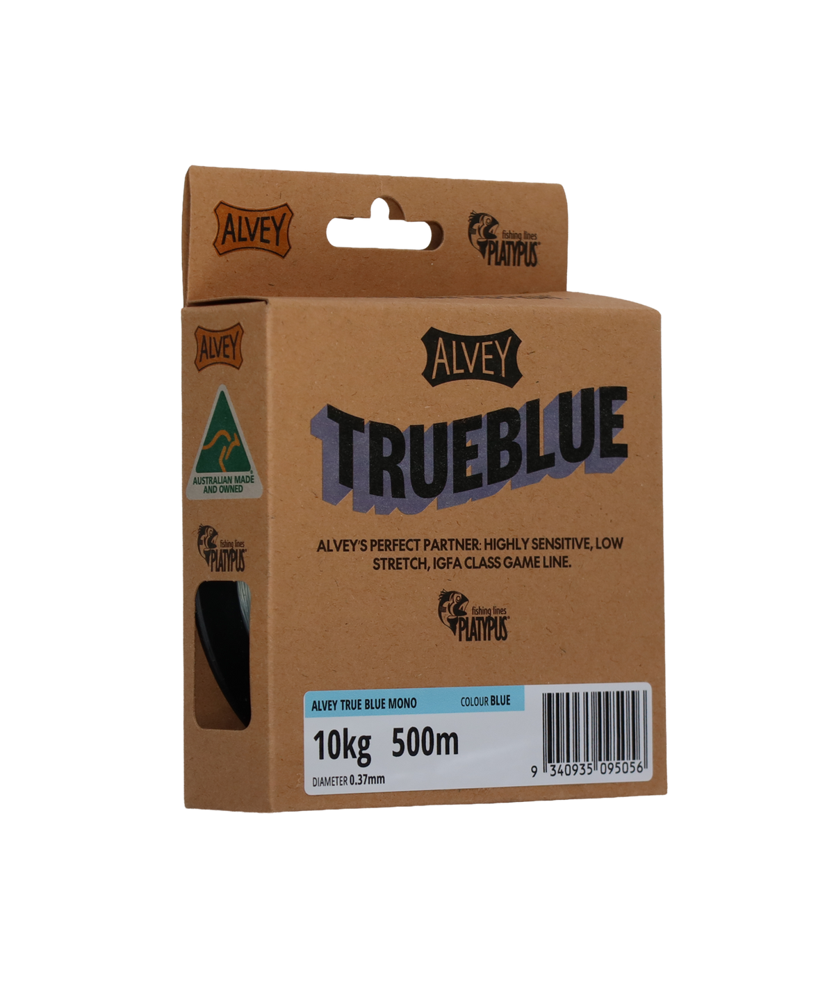 Alvey TrueBlue fishing line packaging on a white background