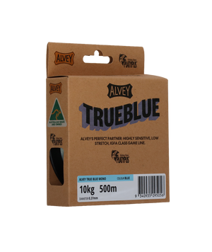 Alvey TrueBlue fishing line packaging on a white background