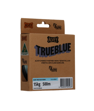 Alvey TrueBlue fishing line packaging on a white background