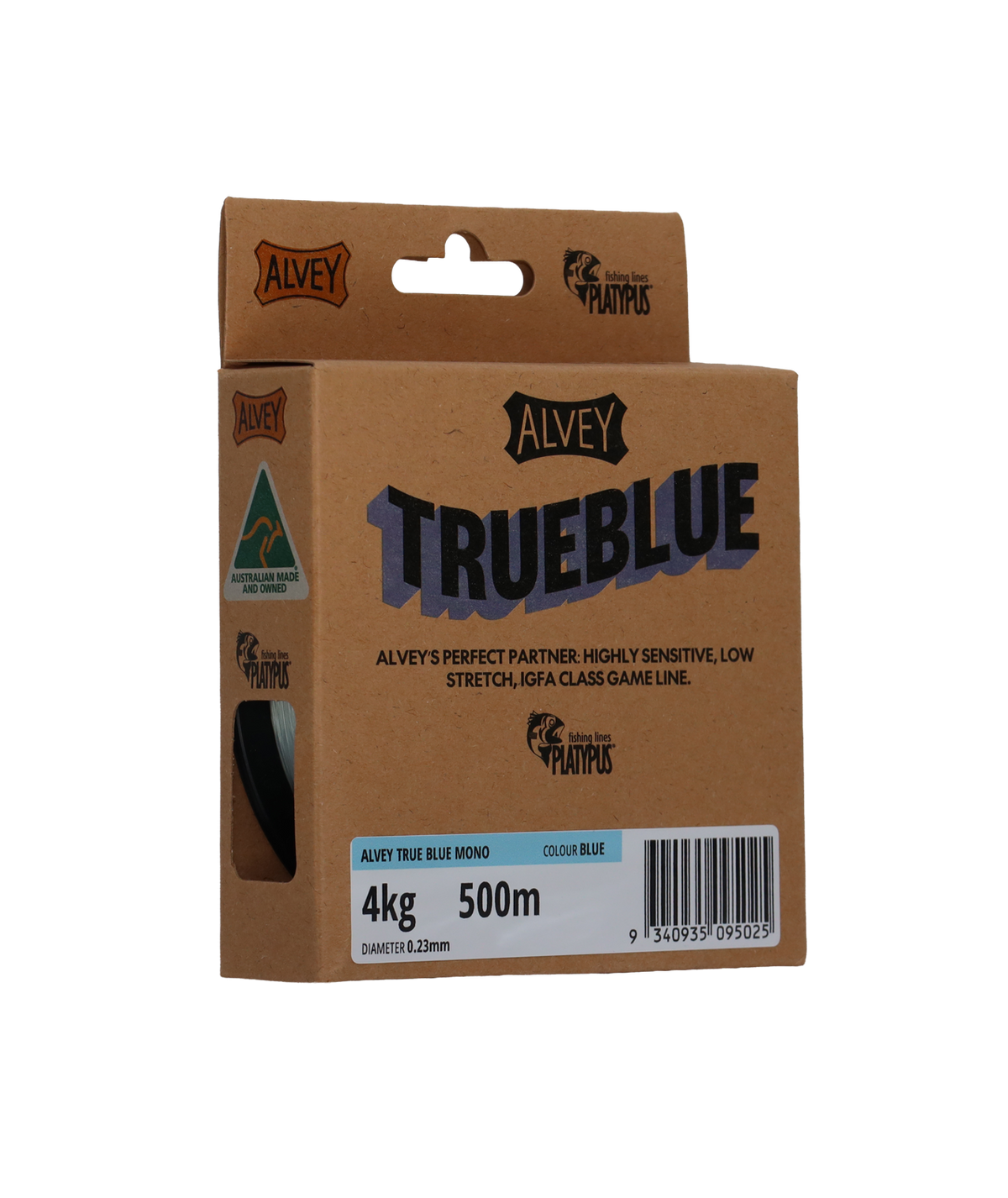 Alvey TrueBlue fishing line packaging on a white background