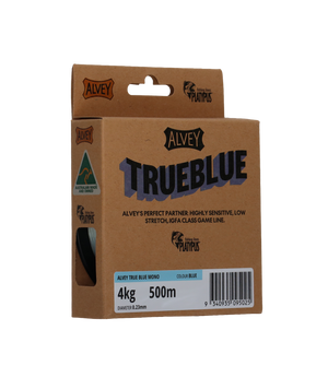 Alvey TrueBlue fishing line packaging on a white background